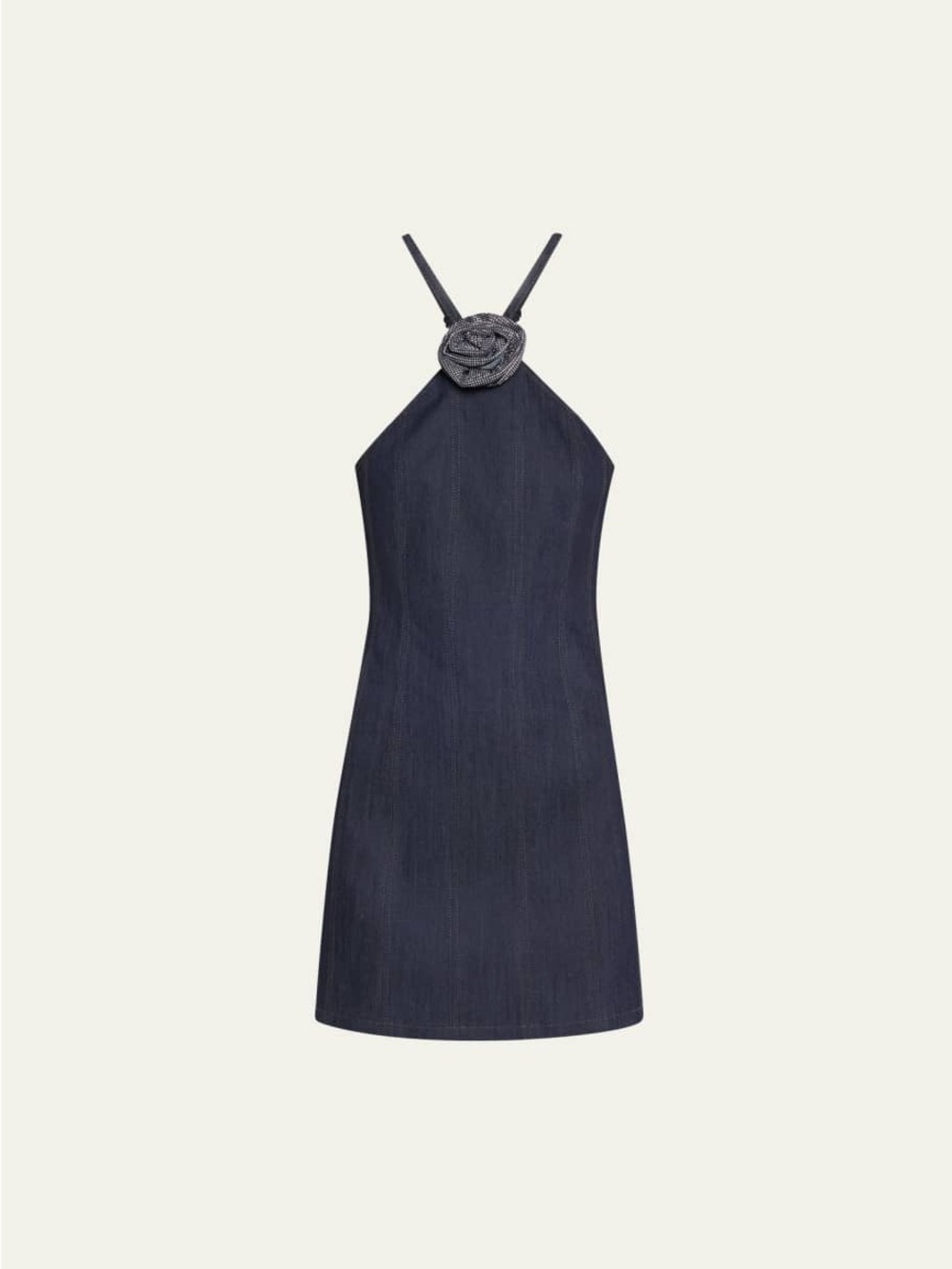 Halterneck cinq a sept Dark Navy A-Line Dress with Rosette